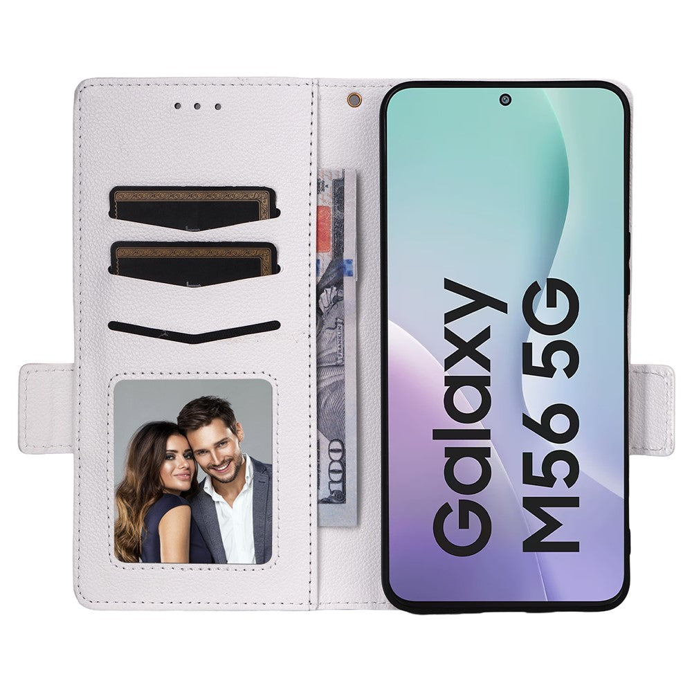 Til Samsung Galaxy F56 5G / M56 5G etui med håndledsrem Litchi-tekstur PU-læderpung telefoncover