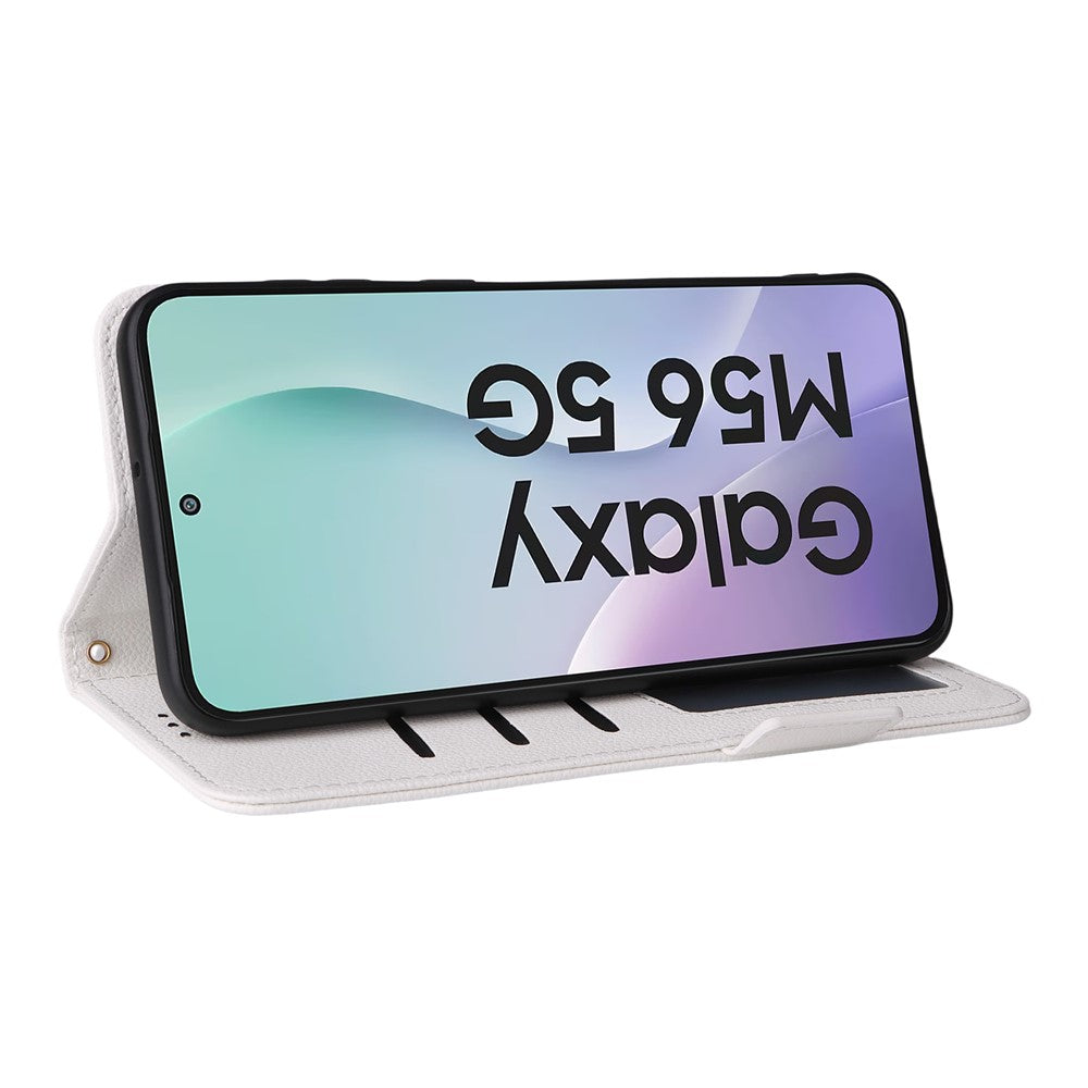 Til Samsung Galaxy F56 5G / M56 5G etui med håndledsrem Litchi-tekstur PU-læderpung telefoncover