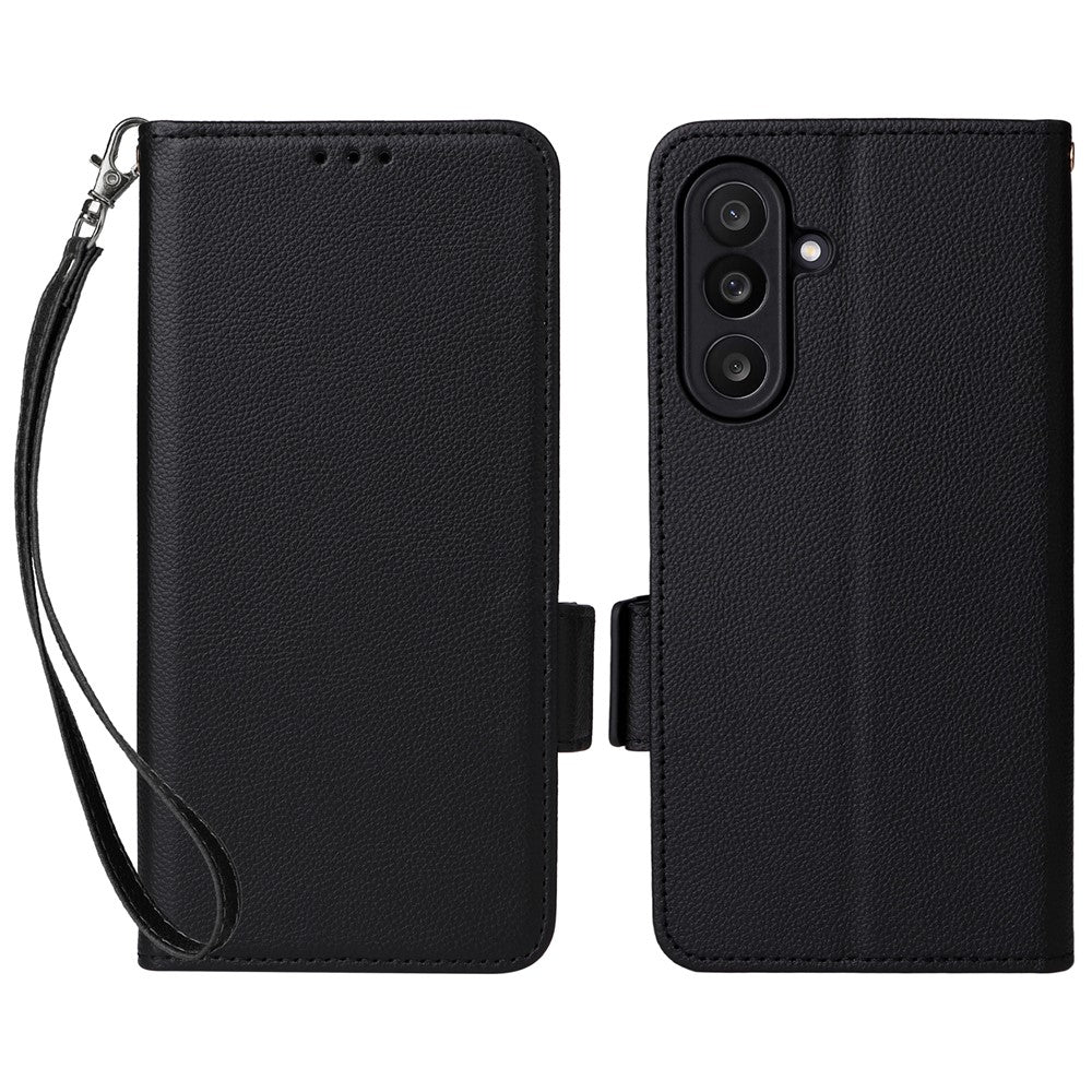 Til Samsung Galaxy F56 5G / M56 5G etui med håndledsrem Litchi-tekstur PU-læderpung telefoncover