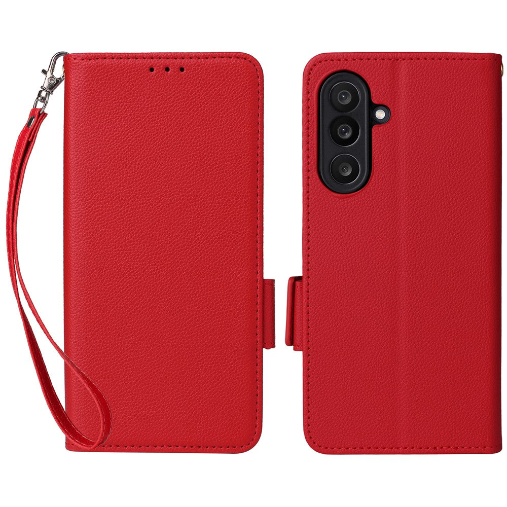 Til Samsung Galaxy F56 5G / M56 5G etui med håndledsrem Litchi-tekstur PU-læderpung telefoncover