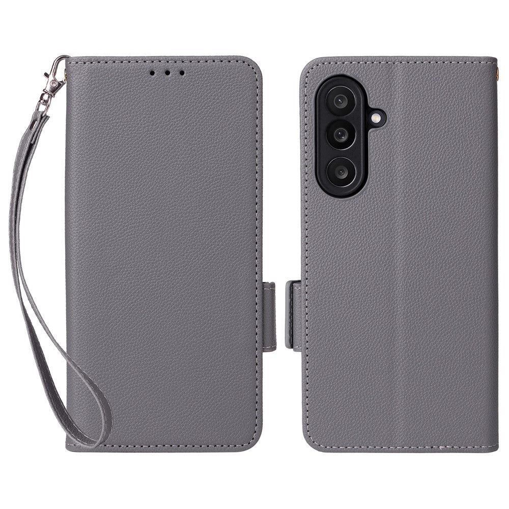 Til Samsung Galaxy F56 5G / M56 5G etui med håndledsrem Litchi-tekstur PU-læderpung telefoncover