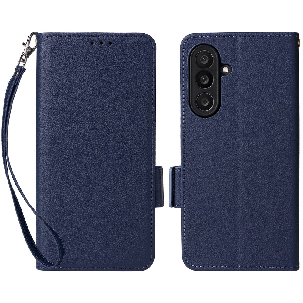 Til Samsung Galaxy F56 5G / M56 5G etui med håndledsrem Litchi-tekstur PU-læderpung telefoncover
