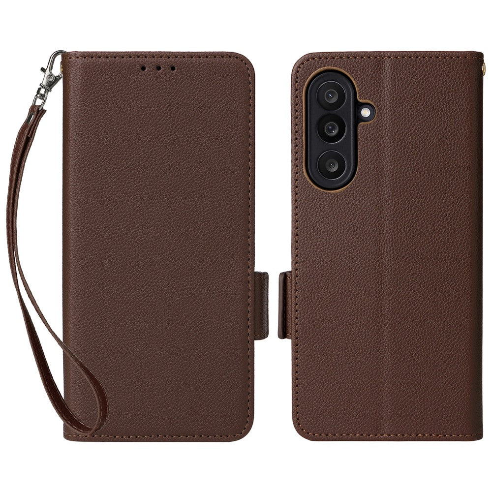 Til Samsung Galaxy F56 5G / M56 5G etui med håndledsrem Litchi-tekstur PU-læderpung telefoncover