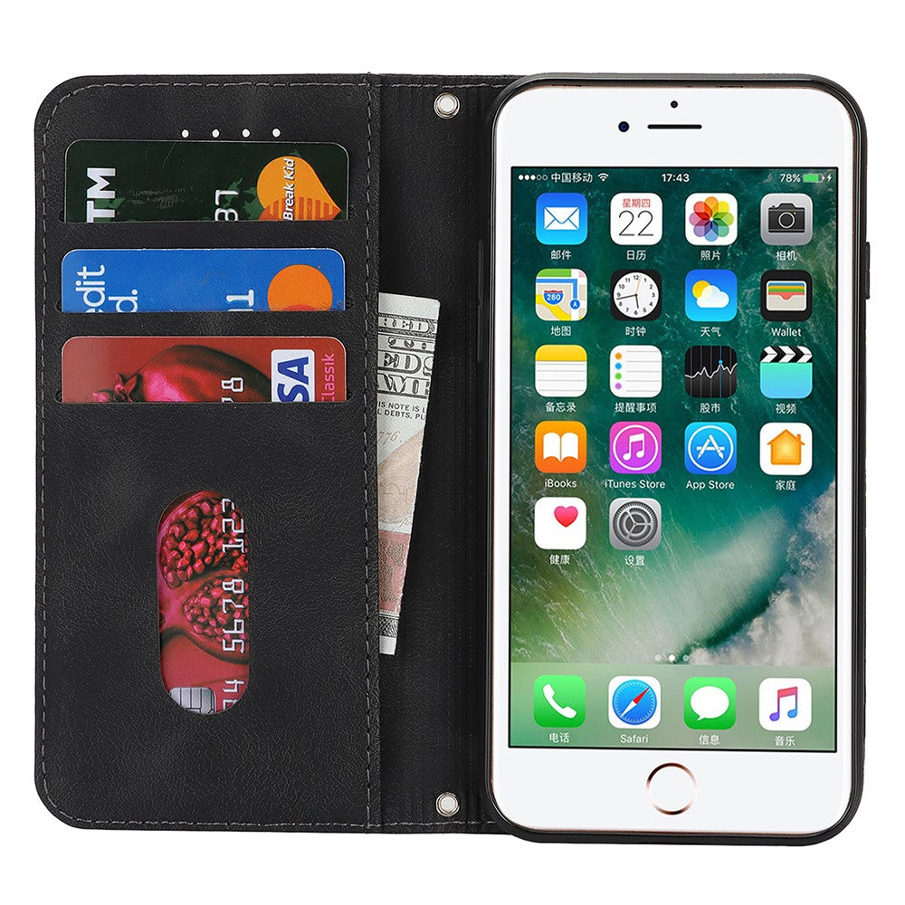For iPhone SE (2022)  /  (2020)  /  8  /  7 Stand Case Magnetic Closure Skin Touch Leather Flip Phone Cover with Wallet