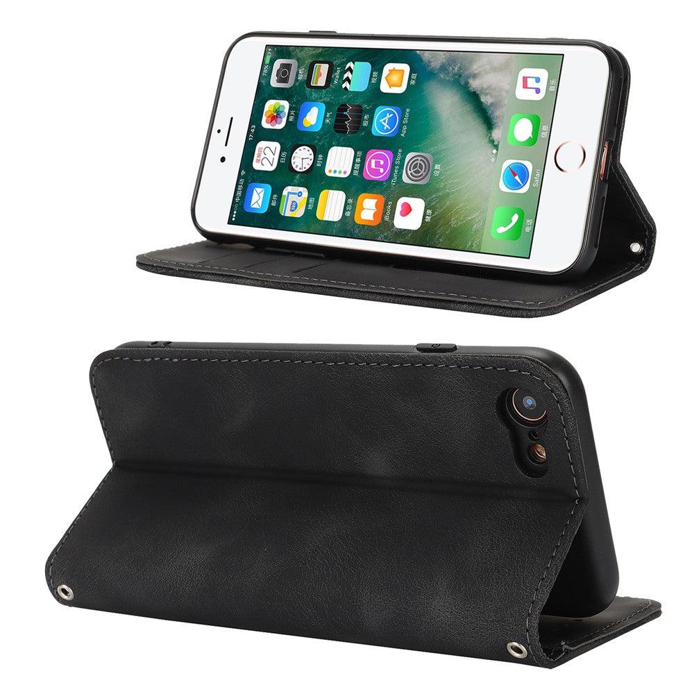 For iPhone SE (2022)  /  (2020)  /  8  /  7 Stand Case Magnetic Closure Skin Touch Leather Flip Phone Cover with Wallet