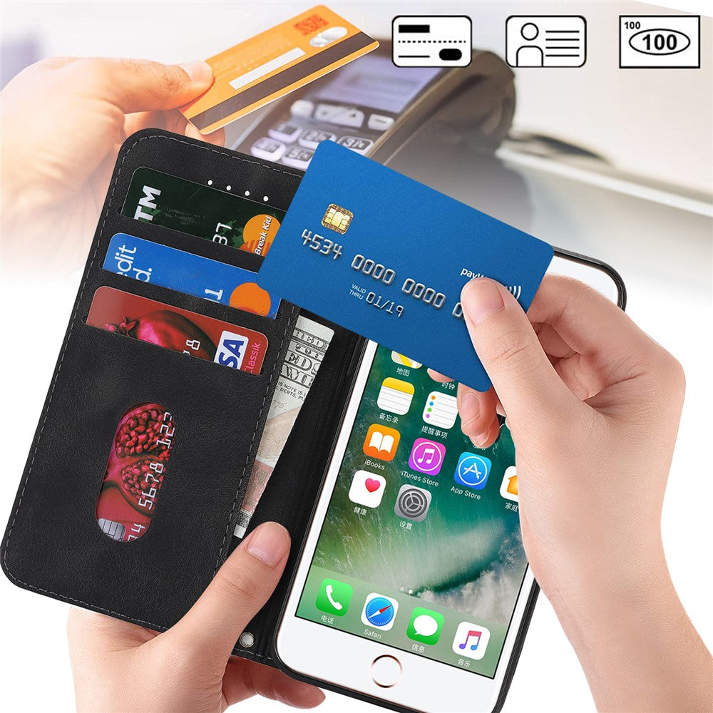 For iPhone SE (2022)  /  (2020)  /  8  /  7 Stand Case Magnetic Closure Skin Touch Leather Flip Phone Cover with Wallet