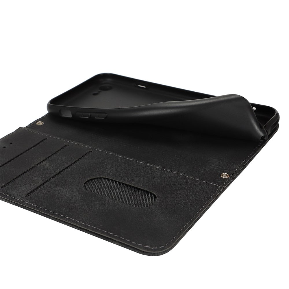 For iPhone SE (2022)  /  (2020)  /  8  /  7 Stand Case Magnetic Closure Skin Touch Leather Flip Phone Cover with Wallet