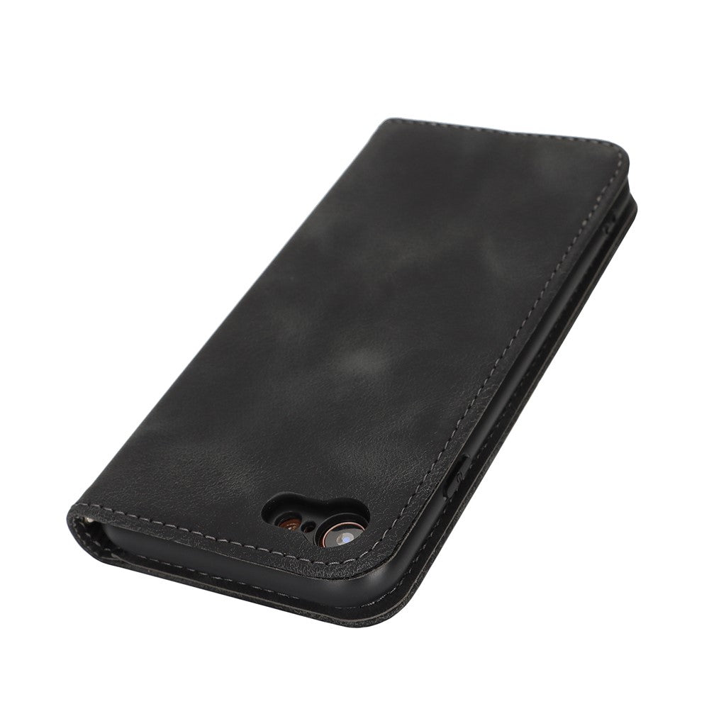 For iPhone SE (2022)  /  (2020)  /  8  /  7 Stand Case Magnetic Closure Skin Touch Leather Flip Phone Cover with Wallet