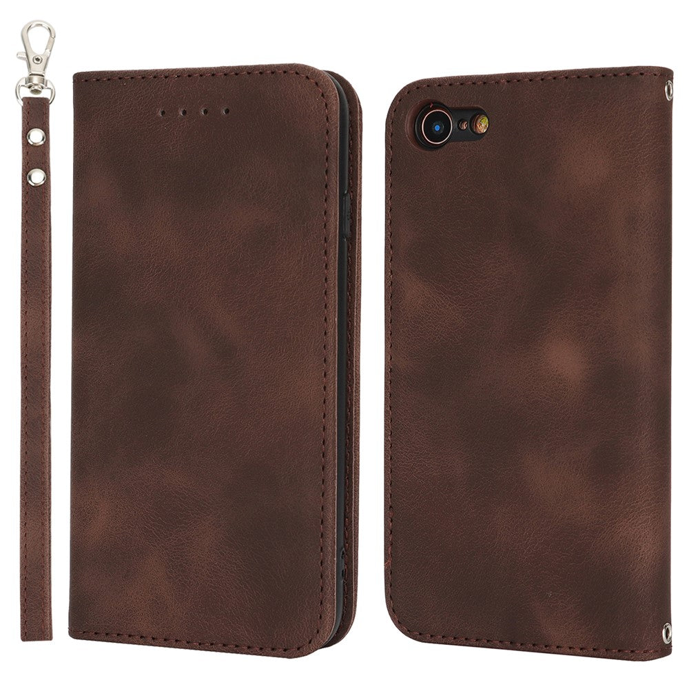 For iPhone SE (2022)  /  (2020)  /  8  /  7 Stand Case Magnetic Closure Skin Touch Leather Flip Phone Cover with Wallet