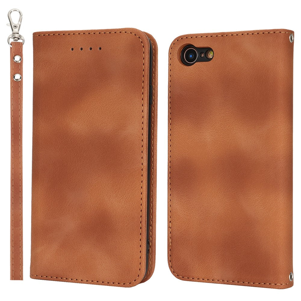 For iPhone SE (2022)  /  (2020)  /  8  /  7 Stand Case Magnetic Closure Skin Touch Leather Flip Phone Cover with Wallet