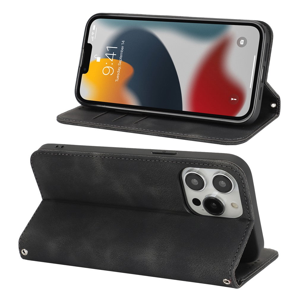 Stand Case for iPhone 13 Pro Max / 12 Pro Max Magnetic Closure Skin Touch Leather Flip Phone Cover with Wallet