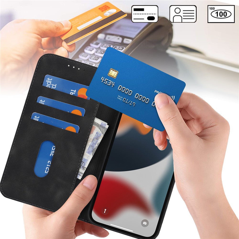 Stand Case for iPhone 13 Pro Max / 12 Pro Max Magnetic Closure Skin Touch Leather Flip Phone Cover with Wallet