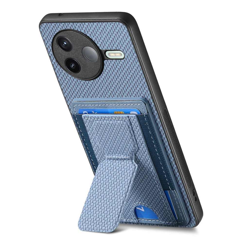 For Xiaomi Poco F7 Pro 5G / Xiaomi Redmi K80 5G Case with Card Holder Kickstand Fiber Pattern Leather Back Cover