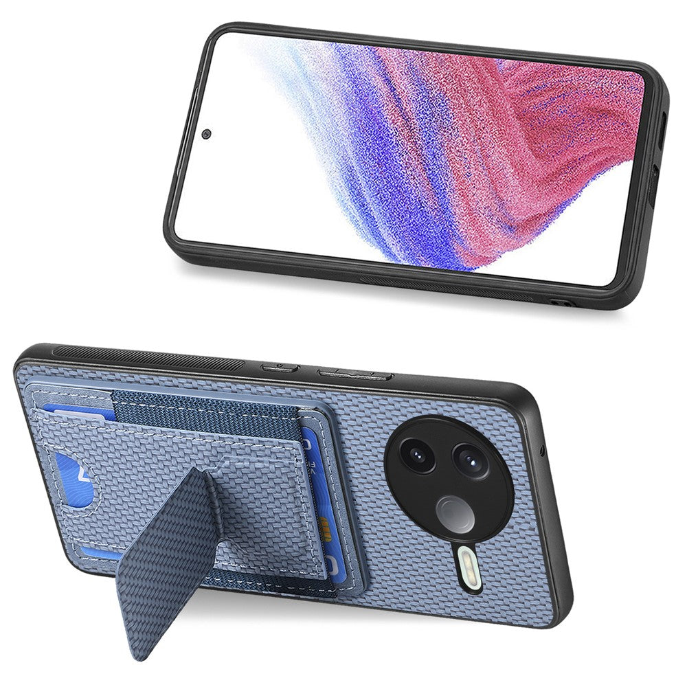 For Xiaomi Poco F7 Pro 5G / Xiaomi Redmi K80 5G Case with Card Holder Kickstand Fiber Pattern Leather Back Cover