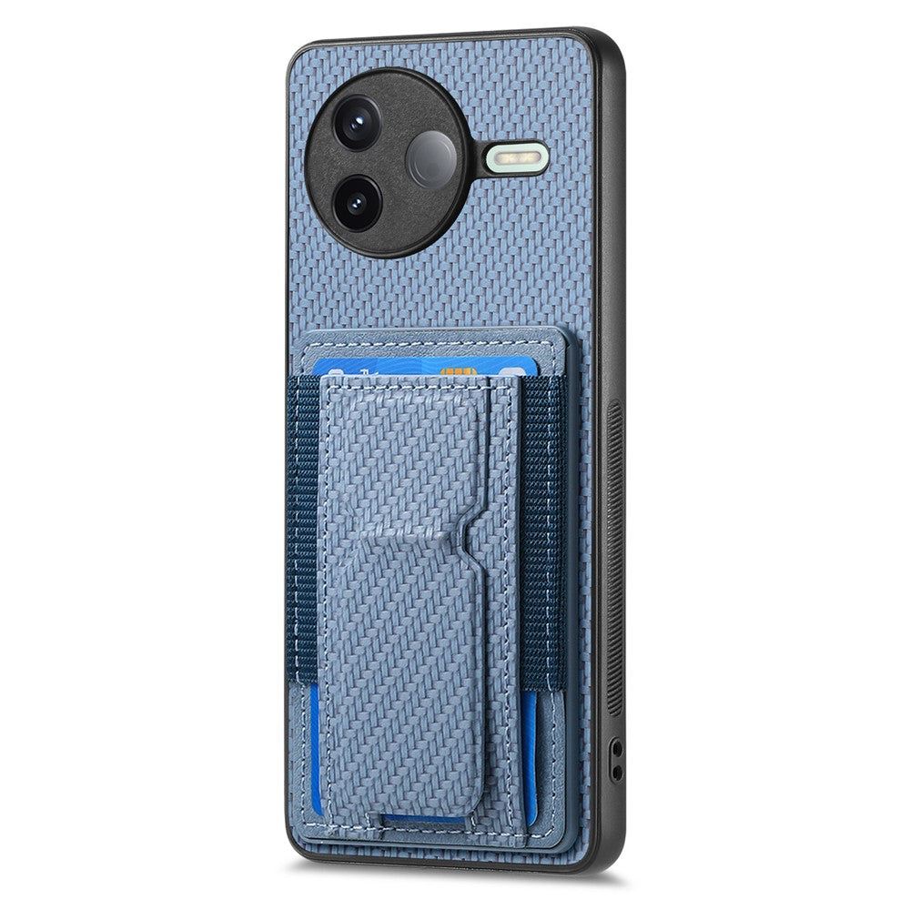 For Xiaomi Poco F7 Pro 5G / Xiaomi Redmi K80 5G Case with Card Holder Kickstand Fiber Pattern Leather Back Cover