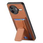 For Xiaomi Poco F7 Pro 5G / Xiaomi Redmi K80 5G Case with Card Holder Kickstand Fiber Pattern Leather Back Cover