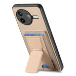 For Xiaomi Poco F7 Pro 5G / Xiaomi Redmi K80 5G Case with Card Holder Kickstand Fiber Pattern Leather Back Cover