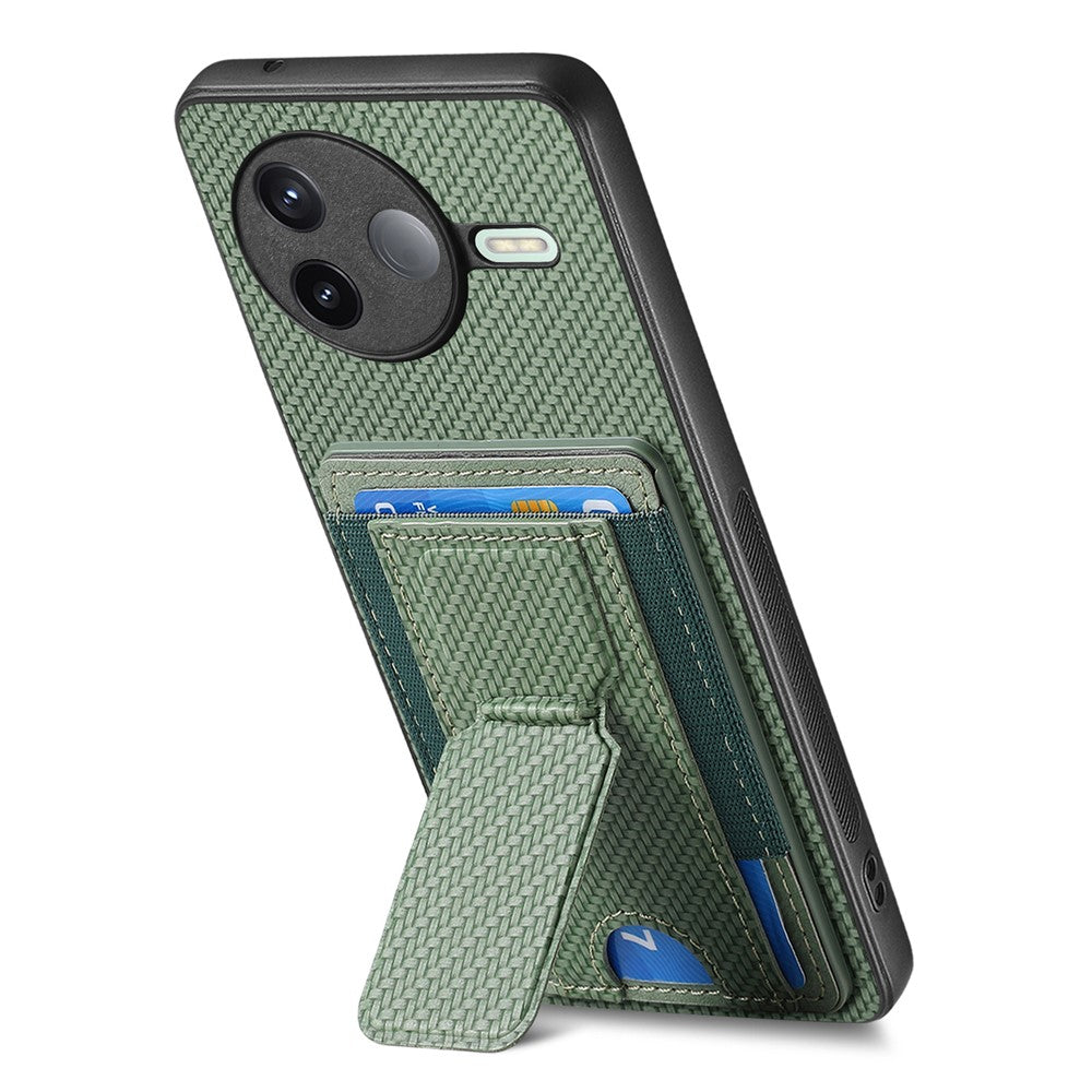 For Xiaomi Poco F7 Pro 5G / Xiaomi Redmi K80 5G Case with Card Holder Kickstand Fiber Pattern Leather Back Cover
