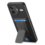 For Xiaomi Poco F7 Pro 5G / Xiaomi Redmi K80 5G Case with Card Holder Kickstand Fiber Pattern Leather Back Cover