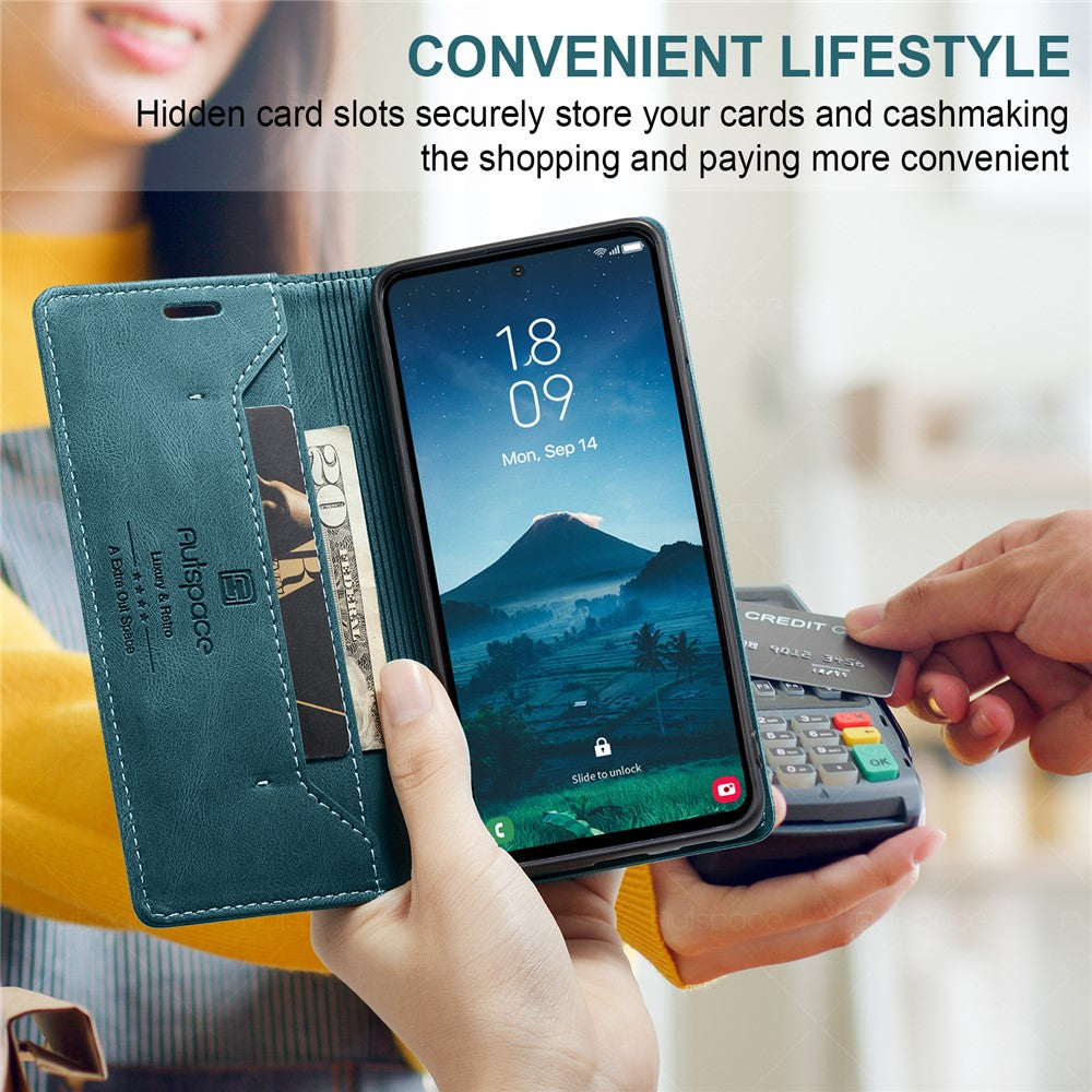 AUTSPACE For Samsung Galaxy S25 Edge Wallet Case  A01 Leather Stand Cover with RFID Blocking Card Holder
