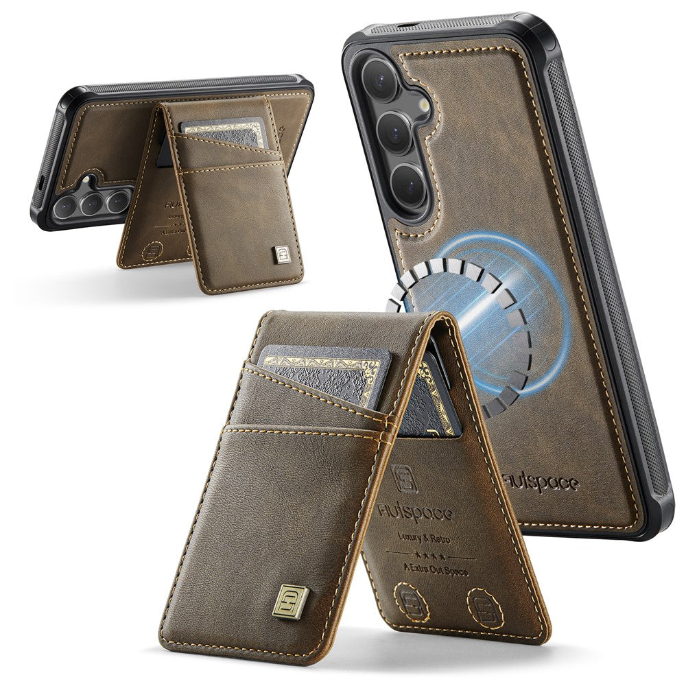 AUTSPACE For Samsung Galaxy S25+ / Galaxy S24+ Case  A12 Leather Back Cover with Magnetic Detachable Card Bag Kickstand