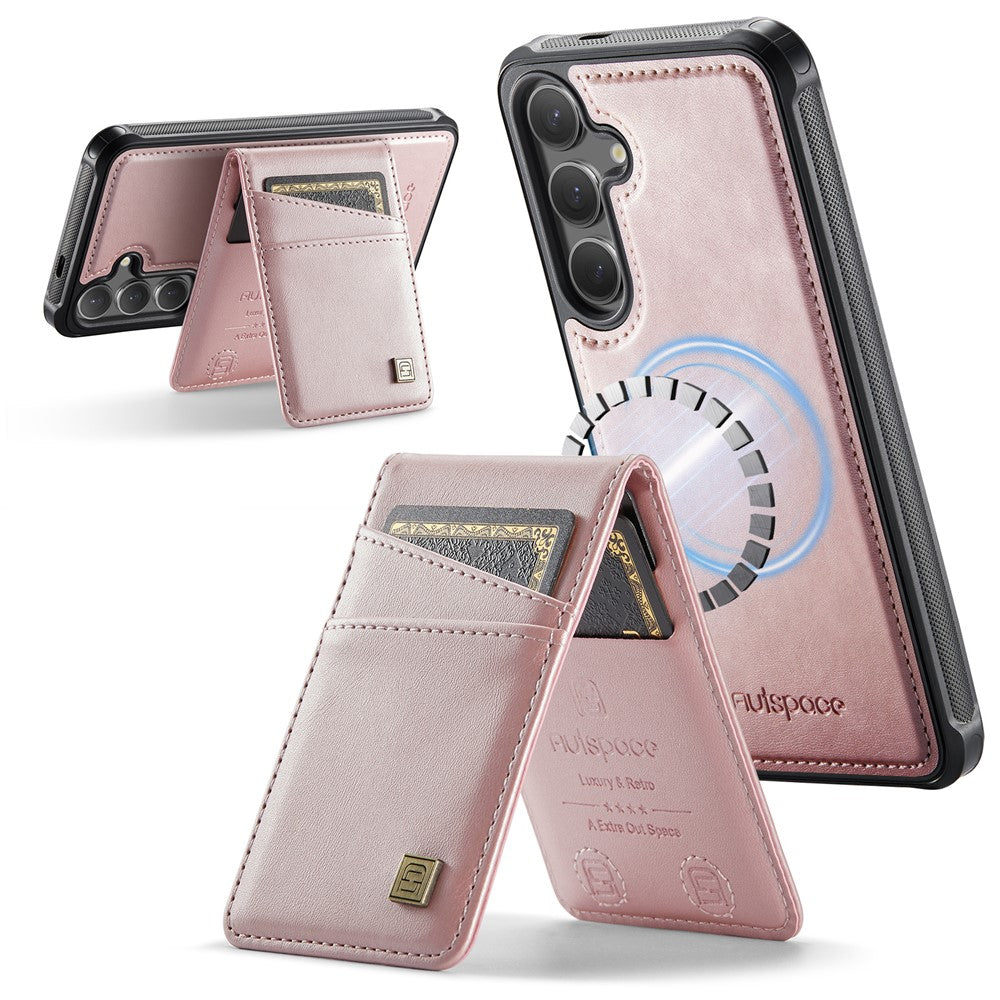 AUTSPACE For Samsung Galaxy S25+ / Galaxy S24+ Case  A12 Leather Back Cover with Magnetic Detachable Card Bag Kickstand
