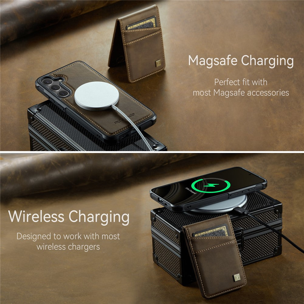 AUTSPACE For Samsung Galaxy S25 / Galaxy S24 Case  A12 Leather Back Cover with Magnetic Detachable Card Bag Kickstand