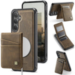 AUTSPACE For Samsung Galaxy S25 / Galaxy S24 Case  A12 Leather Back Cover with Magnetic Detachable Card Bag Kickstand