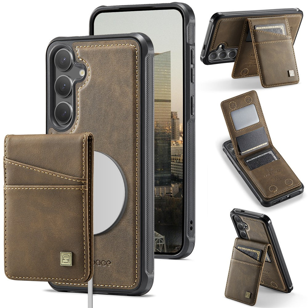 AUTSPACE For Samsung Galaxy S25 / Galaxy S24 Case  A12 Leather Back Cover with Magnetic Detachable Card Bag Kickstand