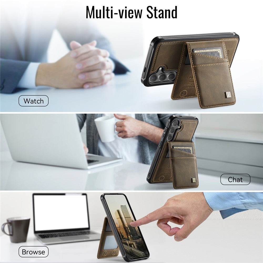AUTSPACE For Samsung Galaxy S25 / Galaxy S24 Case  A12 Leather Back Cover with Magnetic Detachable Card Bag Kickstand