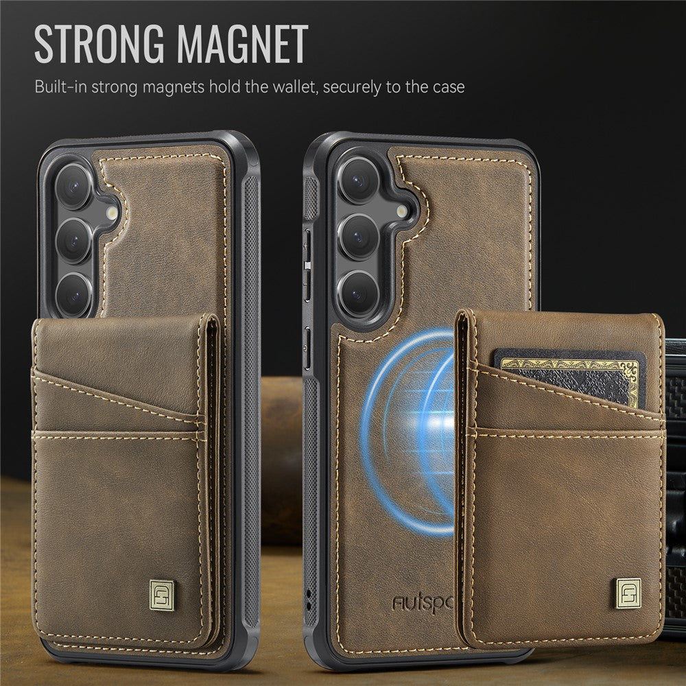 AUTSPACE For Samsung Galaxy S25 / Galaxy S24 Case  A12 Leather Back Cover with Magnetic Detachable Card Bag Kickstand
