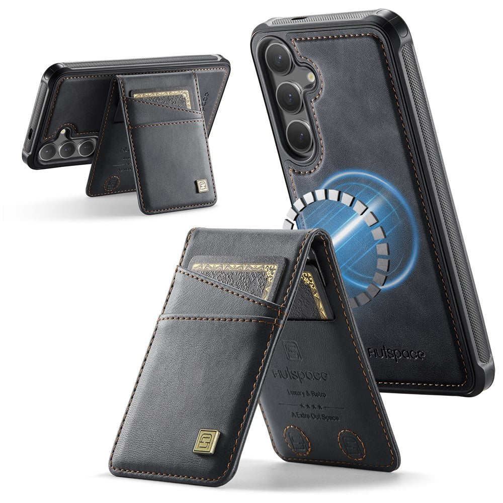 AUTSPACE For Samsung Galaxy S25 / Galaxy S24 Case  A12 Leather Back Cover with Magnetic Detachable Card Bag Kickstand