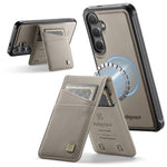AUTSPACE For Samsung Galaxy S25 / Galaxy S24 Case  A12 Leather Back Cover with Magnetic Detachable Card Bag Kickstand