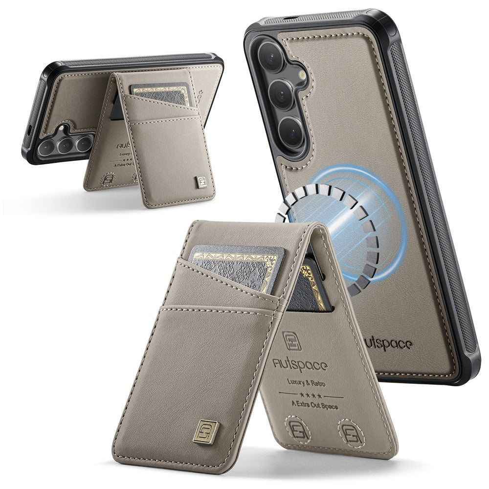 AUTSPACE For Samsung Galaxy S25 / Galaxy S24 Case  A12 Leather Back Cover with Magnetic Detachable Card Bag Kickstand