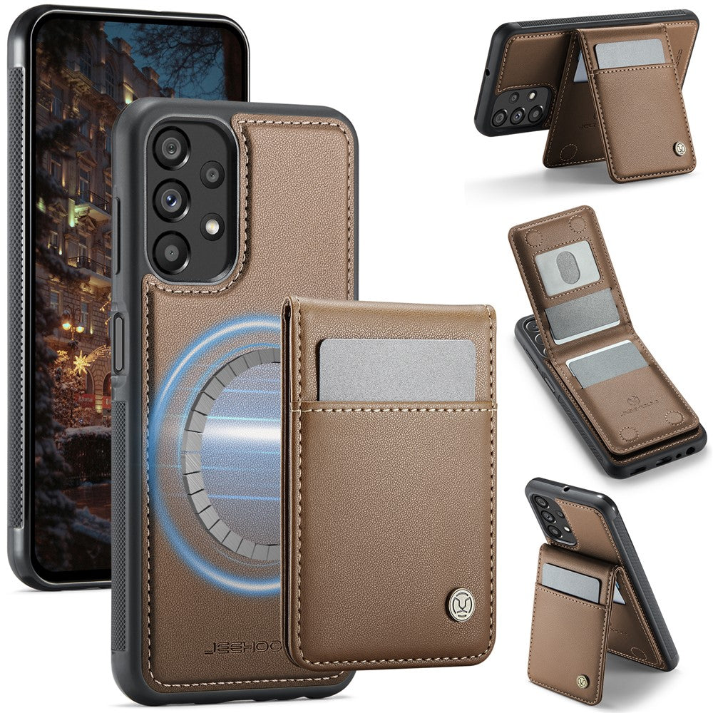 JEEHOOD For Samsung Galaxy A23 5G (Global Version) / Galaxy A23 4G Leather Back Cover Magnetic Case J06 Phone Case with Card Bag RFID Blocking