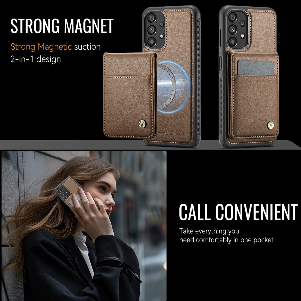 JEEHOOD For Samsung Galaxy A23 5G (Global Version) / Galaxy A23 4G Leather Back Cover Magnetic Case J06 Phone Case with Card Bag RFID Blocking