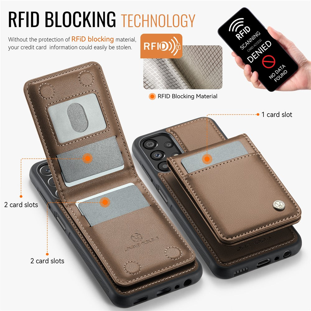 JEEHOOD For Samsung Galaxy A23 5G (Global Version) / Galaxy A23 4G Leather Back Cover Magnetic Case J06 Phone Case with Card Bag RFID Blocking
