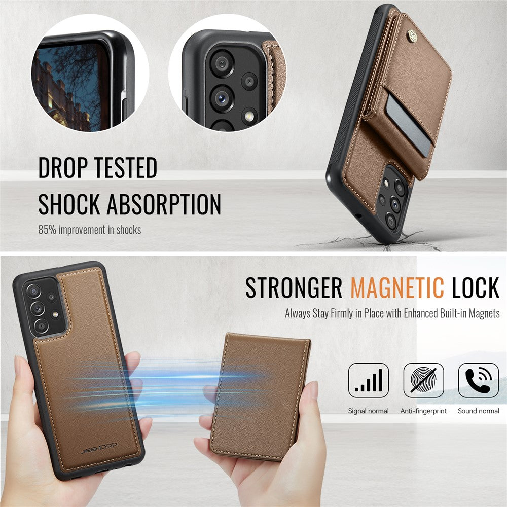 JEEHOOD For Samsung Galaxy A23 5G (Global Version) / Galaxy A23 4G Leather Back Cover Magnetic Case J06 Phone Case with Card Bag RFID Blocking