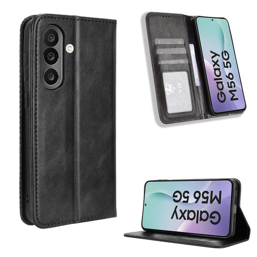 For Samsung Galaxy F56 5G / M56 5G Leather Case Wallet Stand Retro Texture Phone Cover