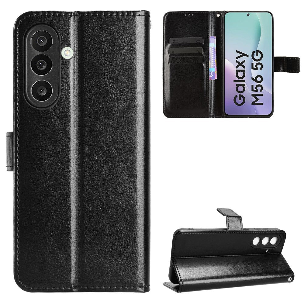 For Samsung Galaxy F56 5G / M56 5G PU Leather Case with Strap Crazy Horse Texture Phone Wallet Cover