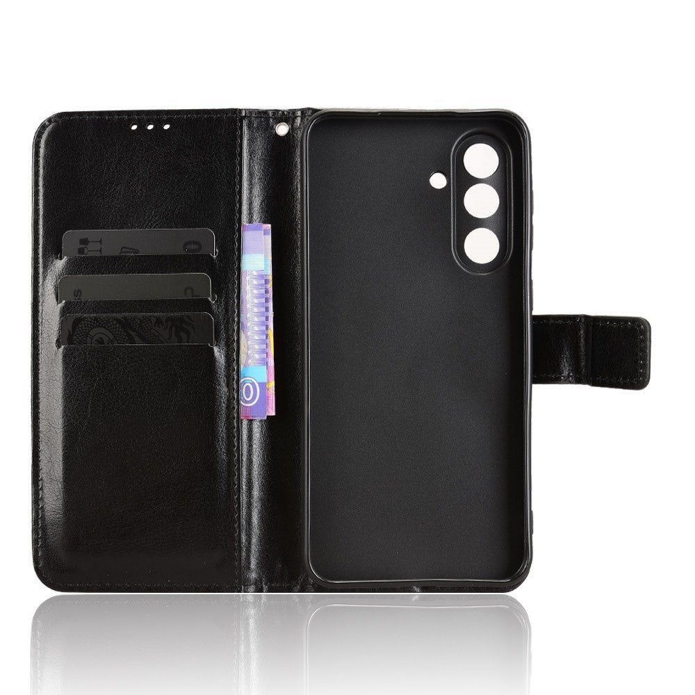 For Samsung Galaxy F56 5G / M56 5G PU Leather Case with Strap Crazy Horse Texture Phone Wallet Cover