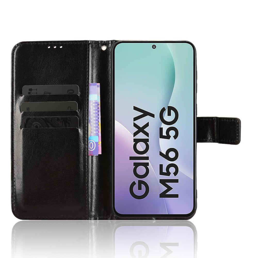 For Samsung Galaxy F56 5G / M56 5G PU Leather Case with Strap Crazy Horse Texture Phone Wallet Cover
