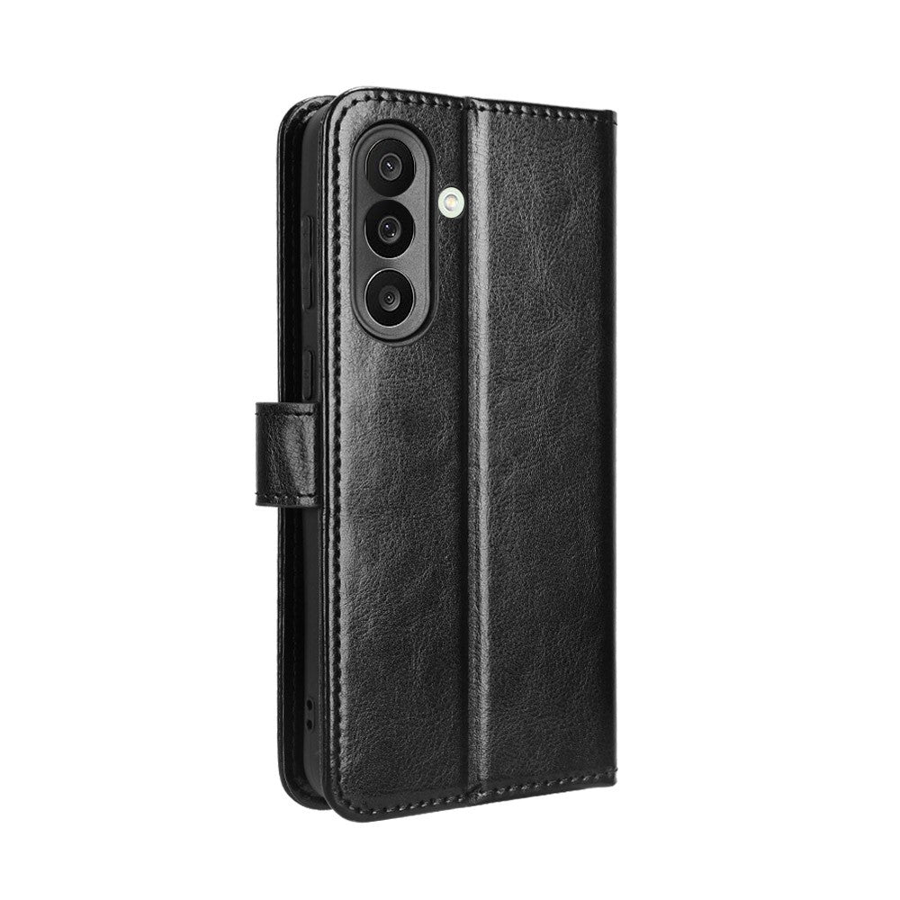 For Samsung Galaxy F56 5G / M56 5G PU Leather Case with Strap Crazy Horse Texture Phone Wallet Cover