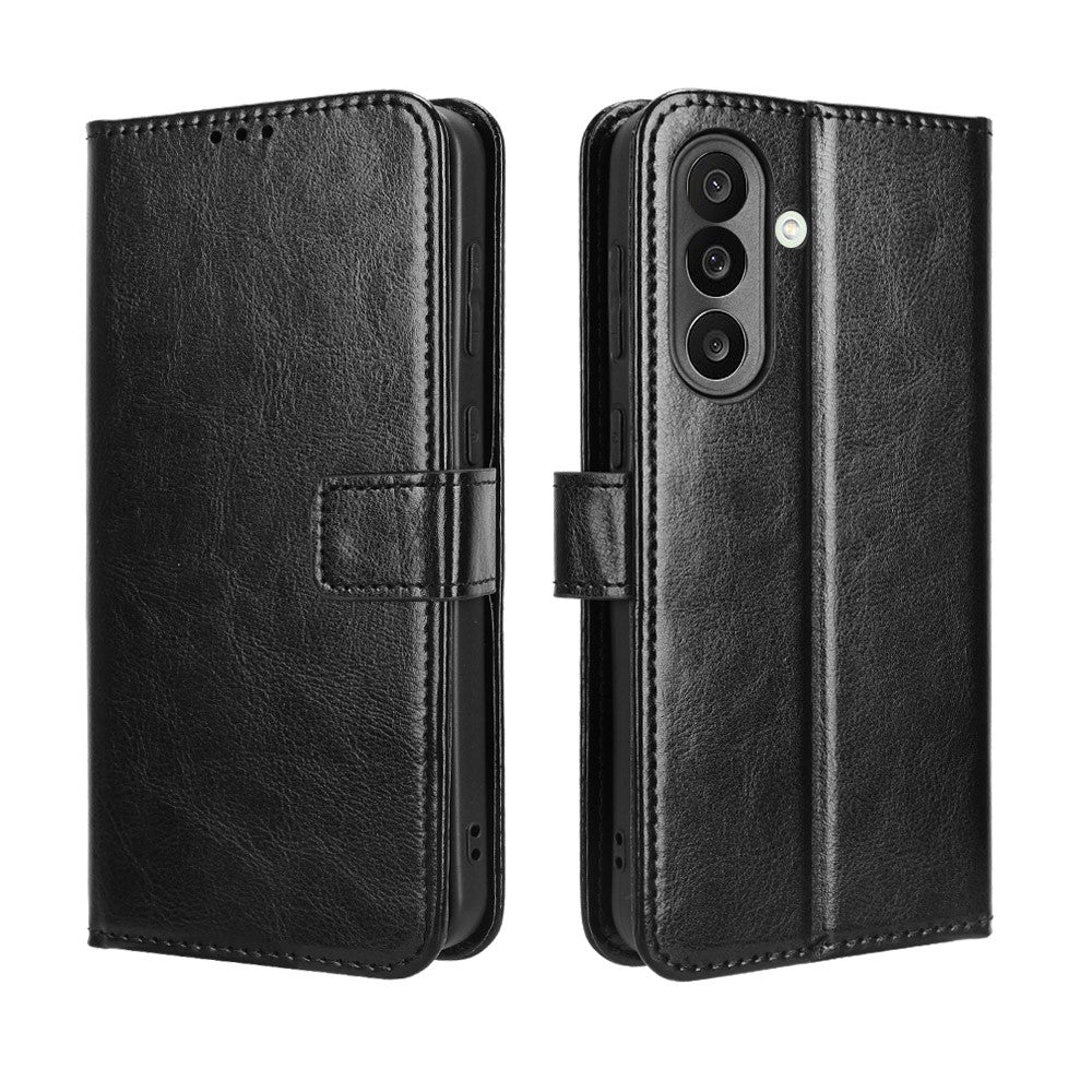 For Samsung Galaxy F56 5G / M56 5G PU Leather Case with Strap Crazy Horse Texture Phone Wallet Cover