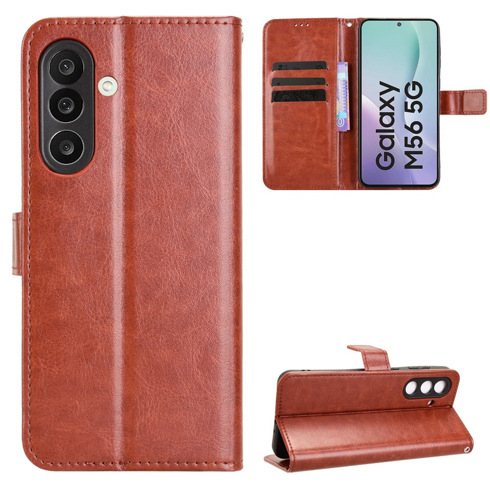 For Samsung Galaxy F56 5G / M56 5G PU Leather Case with Strap Crazy Horse Texture Phone Wallet Cover