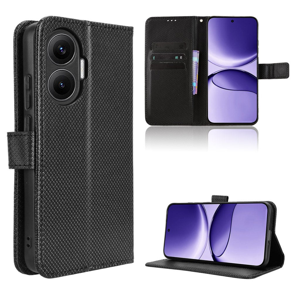 For Xiaomi Redmi Turbo 4 Pro 5G / Poco F7 5G Leather Wallet Case with Strap Diamond Texture Phone Cover