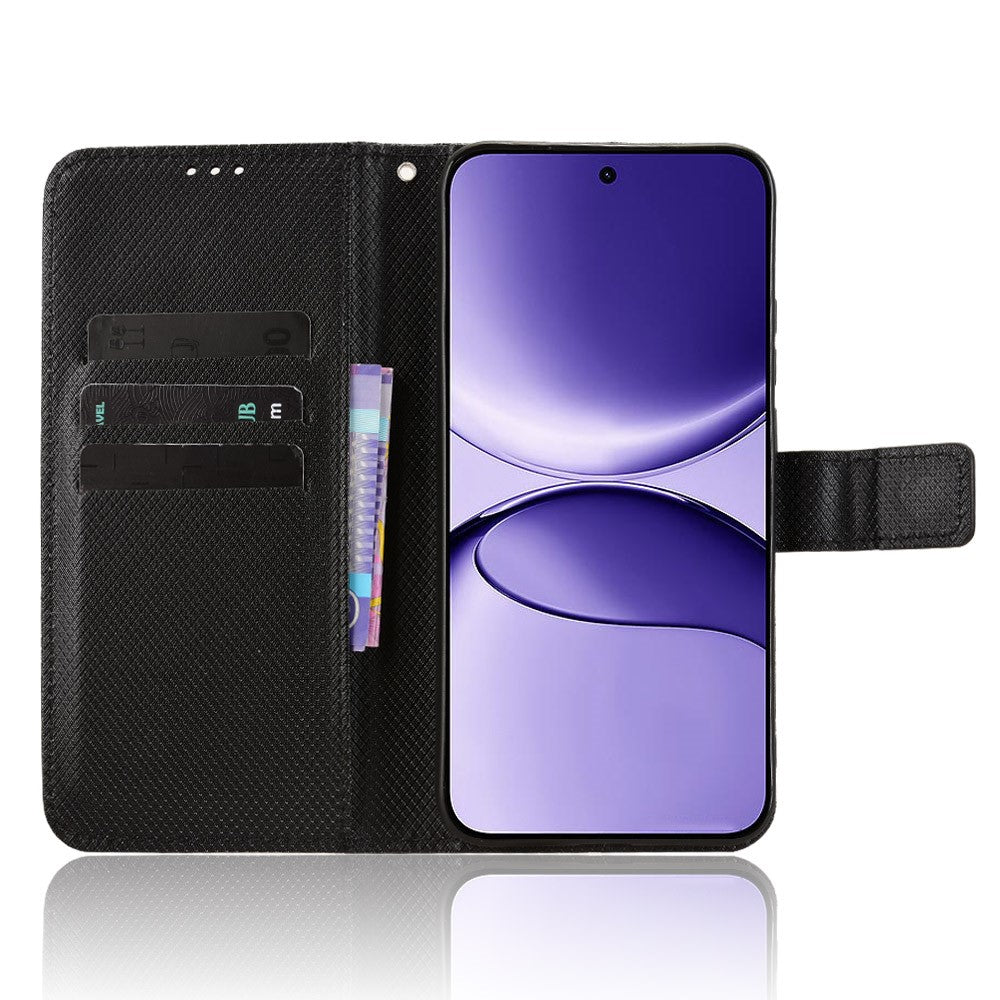 For Xiaomi Redmi Turbo 4 Pro 5G / Poco F7 5G Leather Wallet Case with Strap Diamond Texture Phone Cover