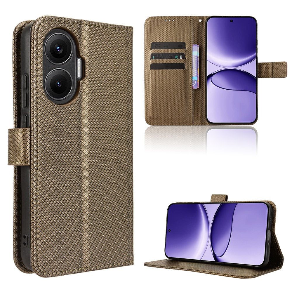 For Xiaomi Redmi Turbo 4 Pro 5G / Poco F7 5G Leather Wallet Case with Strap Diamond Texture Phone Cover