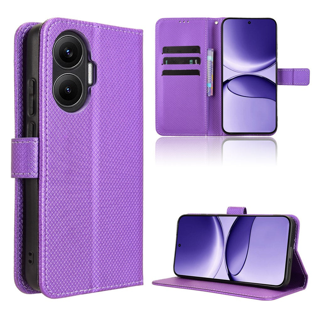 For Xiaomi Redmi Turbo 4 Pro 5G / Poco F7 5G Leather Wallet Case with Strap Diamond Texture Phone Cover