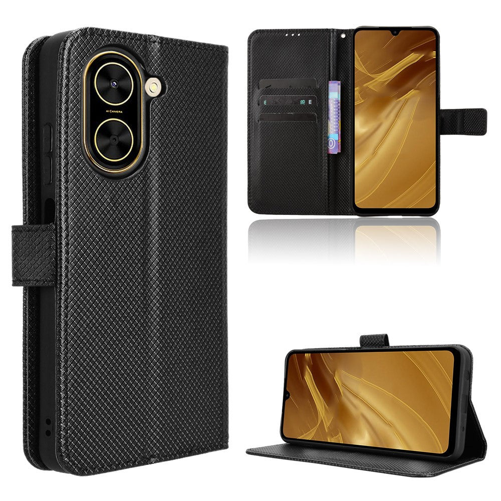 For Xiaomi Redmi A5 NFC (EU) (173.45mm) Leather Wallet Case with Strap Diamond Texture Phone Cover